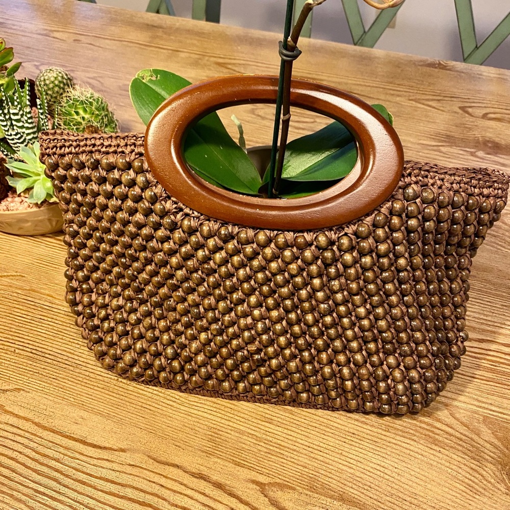 Loft Ann Taylor Beaded Wood Boho Purse